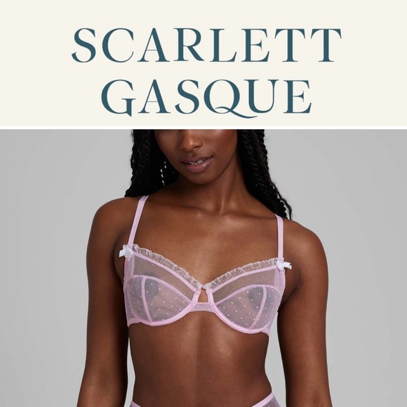 NWT SCARLETT GASQUE Women’s Pink Lace Sheer Polka Dot Bra Size 32B - Picture 2 of 9